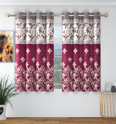 Panipat Textile Hub 153 cm (5 ft) Polyester Semi Transparent Window Curtain (Pack Of 2)(Floral, SMF Wine)