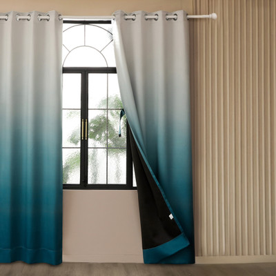 Story@home 215 cm (7 ft) Door Polyester Blackout Curtain Single Curtain(Cyan Blue, Light Grey, Printed)