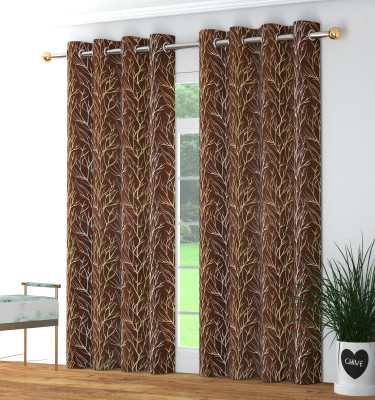 Rhetorical 212 cm (7 ft) Polyester Blackout Door Curtain (Pack Of 2)(Floral, Brown)