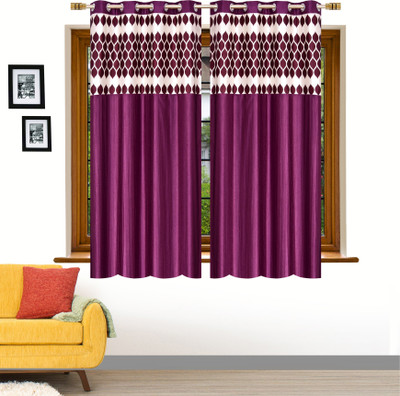 Stella Creations 152 cm (5 ft) Polyester Semi Transparent Window Curtain (Pack Of 2)(Abstract, Wine)