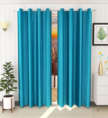 Kanodia Poly Fab 213 cm (7 ft) Polyester Semi Transparent Door Curtain (Pack Of 2)(Solid, Aqua)