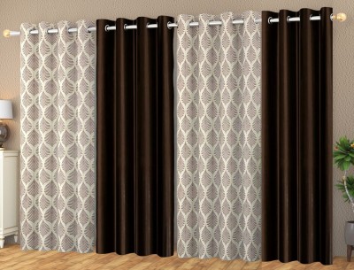 YUKANY 152 cm (5 ft) Polyester Semi Transparent Window Curtain (Pack Of 4)(Printed, Coffee Brown)