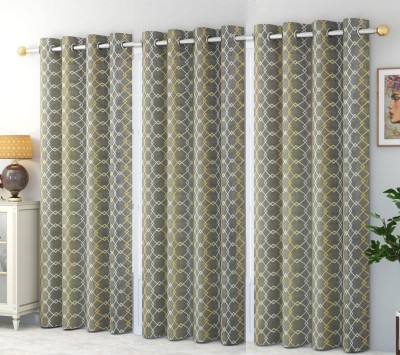 KNIT VIBES 275 cm (9 ft) Polyester Room Darkening Long Door Curtain (Pack Of 3)(Printed, Grey)