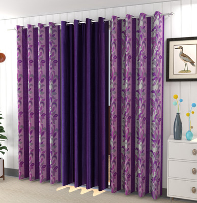 Rashee Creations 153 cm (5 ft) Window Polyester Semi Transparent Curtain (Pack Of 3)(Purple, Printed)