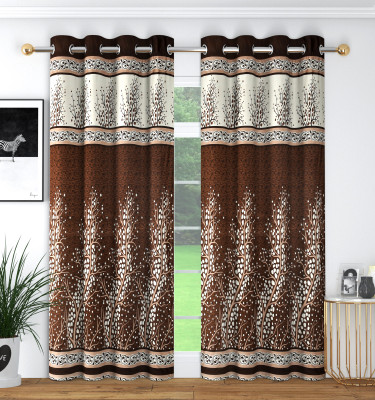 Panipat Textile Hub 213 cm (7 ft) Door Polyester Semi Transparent Curtain (Pack Of 2)(KK Brown, Floral)