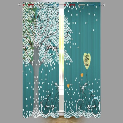 p23 214 cm (7 ft) Polyester Room Darkening Door Curtain (Pack Of 2)(Floral, Blue)