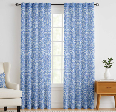 Vargottam 213 cm (7 ft) Door Cotton Semi Transparent Curtain (Pack Of 2)(Lavender Blue, Printed)