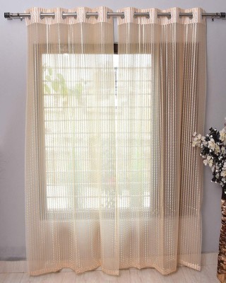 Panipat Textile Hub 150 cm (5 ft) Net Semi Transparent Window Curtain (Pack Of 2)(Striped, Beige)