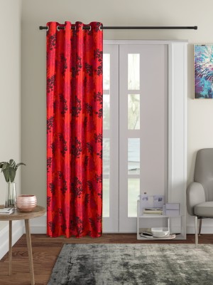 Cortina 210 cm (7 ft) Polyester Semi Transparent Door Curtain Single Curtain(Printed, Red)