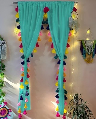 NYSARG 213 cm (7 ft) Door Polyester Transparent Curtain (Pack Of 2)(Teal, Plain)