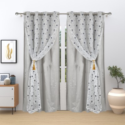 GD Home Fabric 274.32 cm (9 ft) Polyester Blackout Long Door Curtain (Pack Of 2)(Printed, Grey)