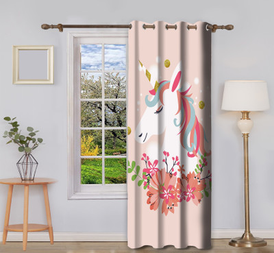 VNSAREE 153 cm (5 ft) Polyester Semi Transparent Window Curtain Single Curtain(Printed, 001 pink unicorn)