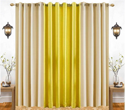 India Furnish 274 cm (9 ft) Long Door Polyester Room Darkening Curtain (Pack Of 3)(Cream & Yellow, Plain, Solid)
