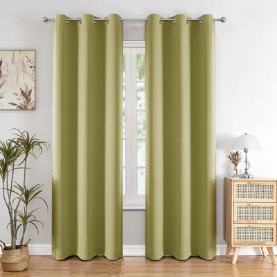 HOMEMONDE 243.86 cm (8 ft) Shower Polyester Blackout Curtain (Pack Of 2)(Avacado Green, Plain)
