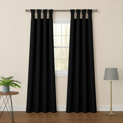 LINENWALAS 243.84 cm (8 ft) Door Polyester Blackout Curtain (Pack Of 2)(Black, Solid)