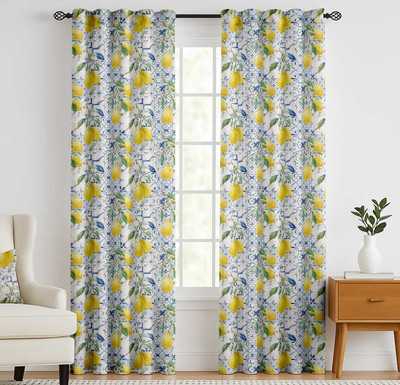 Vargottam 213 cm (7 ft) Door Cotton Semi Transparent Curtain (Pack Of 2)(Yellow & Blue, Printed)