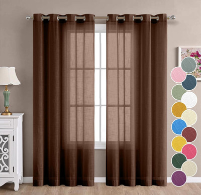 The Linen Company 152 cm (5 ft) Window Cotton Semi Transparent Curtain (Pack Of 2)(Brown, Self Design)