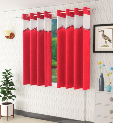 Panipat Textile Hub 152 cm (5 ft) Polyester Semi Transparent Window Curtain (Pack Of 2)(Self Design, Red)
