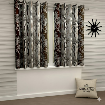 Adimanav 152.4 cm (5 ft) Window Polyester Semi Transparent Curtain (Pack Of 2)(Brown, Self Design)