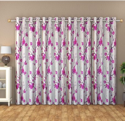 NAVSANG 213 cm (7 ft) Polyester Room Darkening Door Curtain (Pack Of 4)(Floral, Purple)