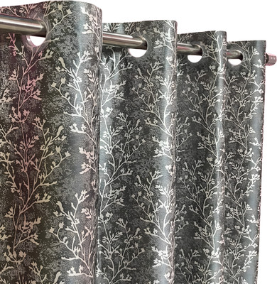 ZARALOOM 215 cm (7 ft) Door Polyester Room Darkening Curtain Single Curtain(Grey, Floral)