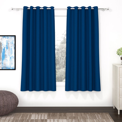 Story@home 152 cm (5 ft) Window Polyester, Silk Blackout Curtain (Pack Of 2)(Navy Blue, Solid)