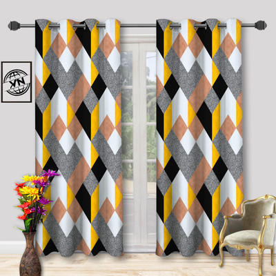 Ef Enterprise 153 cm (5 ft) Polyester Blackout Window Curtain (Pack Of 2)(Printed, TRIANGLE YELLOW)