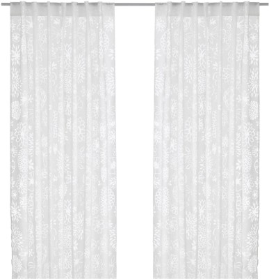 LINENWALAS 9 cm (0 ft) Polyester Semi Transparent Window Curtain (Pack Of 2)(Floral, White)