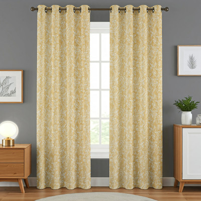 Homefab India 274.32 cm (9 ft) Long Door Polyester Room Darkening Curtain (Pack Of 2)(Beige,White, Floral)