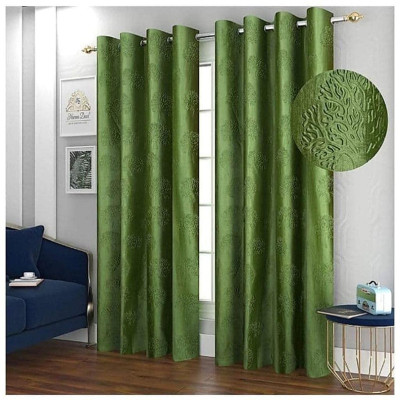 Coirgarden 152 cm (5 ft) Window Polyester Room Darkening Curtain (Pack Of 2)(Green, Self Design)