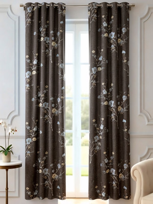hyponicaim 213 cm (7 ft) Door Polyester, Silk Room Darkening Curtain (Pack Of 2)(Chocolate Brown, Floral)