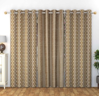 KNIT VIBES 275 cm (9 ft) Polyester Room Darkening Long Door Curtain (Pack Of 3)(Checkered, Brown)