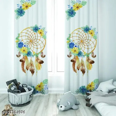 RD 274 cm (9 ft) Long Door Polyester Room Darkening Curtain Single Curtain(Multicolor, Floral)