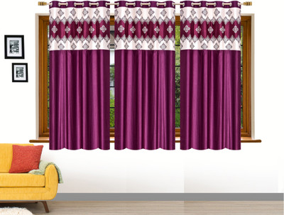 Stella Creations 152 cm (5 ft) Window Polyester Semi Transparent Curtain (Pack Of 3)(Wine, Abstract)