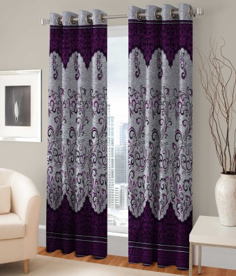 Phyto Home 213 cm (7 ft) Polyester Semi Transparent Door Curtain (Pack Of 2)(Floral, Purple)