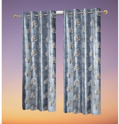 AREW 215 cm (7 ft) Polyester Room Darkening Door Curtain (Pack Of 2)(Floral, Silver)