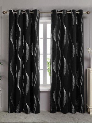 p23 154 cm (5 ft) Polyester Room Darkening Window Curtain Single Curtain(Floral, Black)