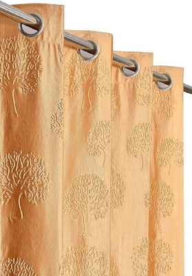 tiyos 155 cm (5 ft) Polyester Semi Transparent Window Curtain (Pack Of 2)(Printed, Gold)