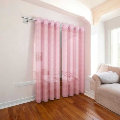 IJYA 210 cm (7 ft) Net Semi Transparent Door Curtain (Pack Of 2)(Self Design, Pink)