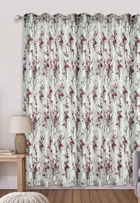 Ami Creation 274 cm (9 ft) Polyester Semi Transparent Long Door Curtain (Pack Of 2)(Floral, Wine)