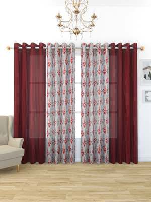 Galaxy Home Decor 153 cm (5 ft) Window Net Transparent Curtain (Pack Of 4)(Maroon, Floral)