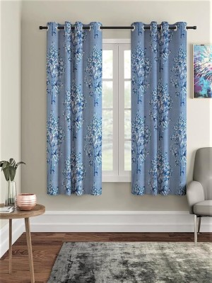 La.Kourtina 152.4 cm (5 ft) Polyester Semi Transparent Window Curtain (Pack Of 2)(Printed, Blue)