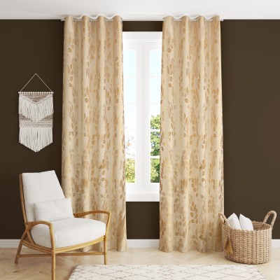 Freshfromloom 304 cm (10 ft) Polyester Room Darkening Long Door Curtain (Pack Of 2)(Abstract, Gold)