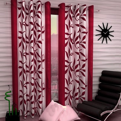 HOMEMAX 213 cm (7 ft) Polyester Semi Transparent Door Curtain (Pack Of 2)(Self Design, Maroon)