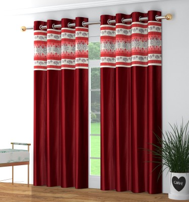 kiara Creations 153 cm (5 ft) Polyester Semi Transparent Window Curtain (Pack Of 2)(Printed, Maroon)