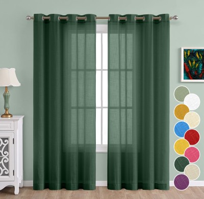 The Linen Company 152 cm (5 ft) Cotton Semi Transparent Window Curtain (Pack Of 2)(Solid, Sea Green)