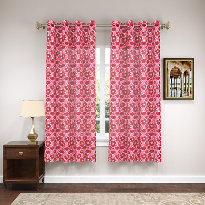 Blocks Of India 150 cm (5 ft) Window Cotton Semi Transparent Curtain (Pack Of 2)(Pink, Printed)