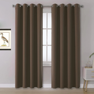 Home Stylish 274 cm (9 ft) Long Door Silk Blackout Curtain (Pack Of 2)(Coffee, Solid)