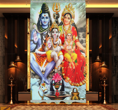 DECOMIZER 153 cm (5 ft) Window Polyester Room Darkening Curtain Single Curtain(Blue ShivParivar, Printed)