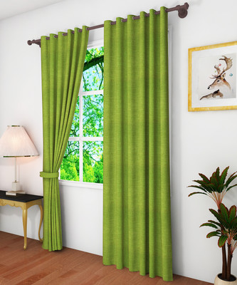 PINK PARROT 213 cm (7 ft) Door Polyester Semi Transparent Curtain (Pack Of 2)(Green, Self Design)